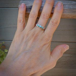 Sterling Silver Turquoise Inlay Minimalistic Layering Ring Size 8